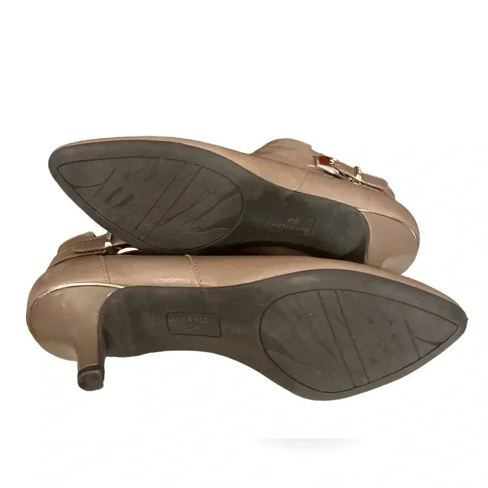 ANNE KLEIN | Faeryn Leather Ankle Taupe Booties Size 10M